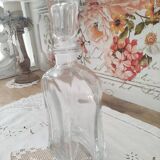 Vintage glass whiskey decanter curved hexagonal shape