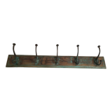 Wooden school coat rack with cast iron hooks