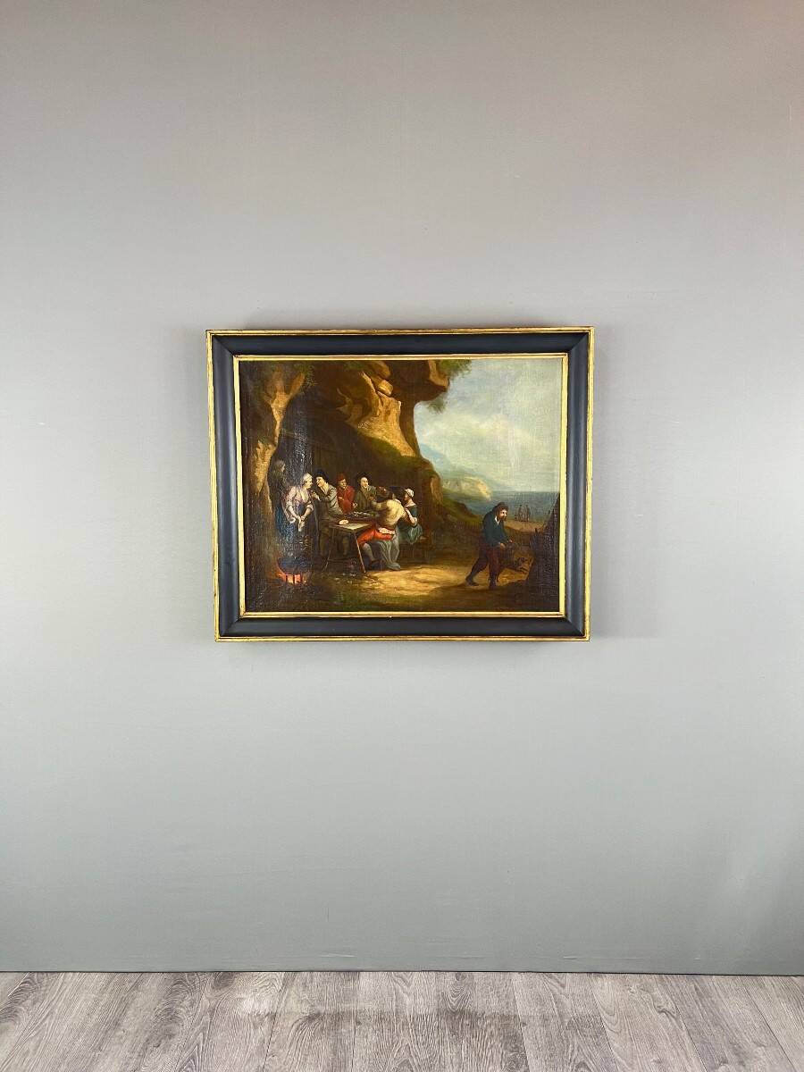 Oil on Canvas Painting Genre Scene Flemish School, 18th Century