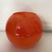 Vase boule en pâte de verre orange veiné,vintage 70 s