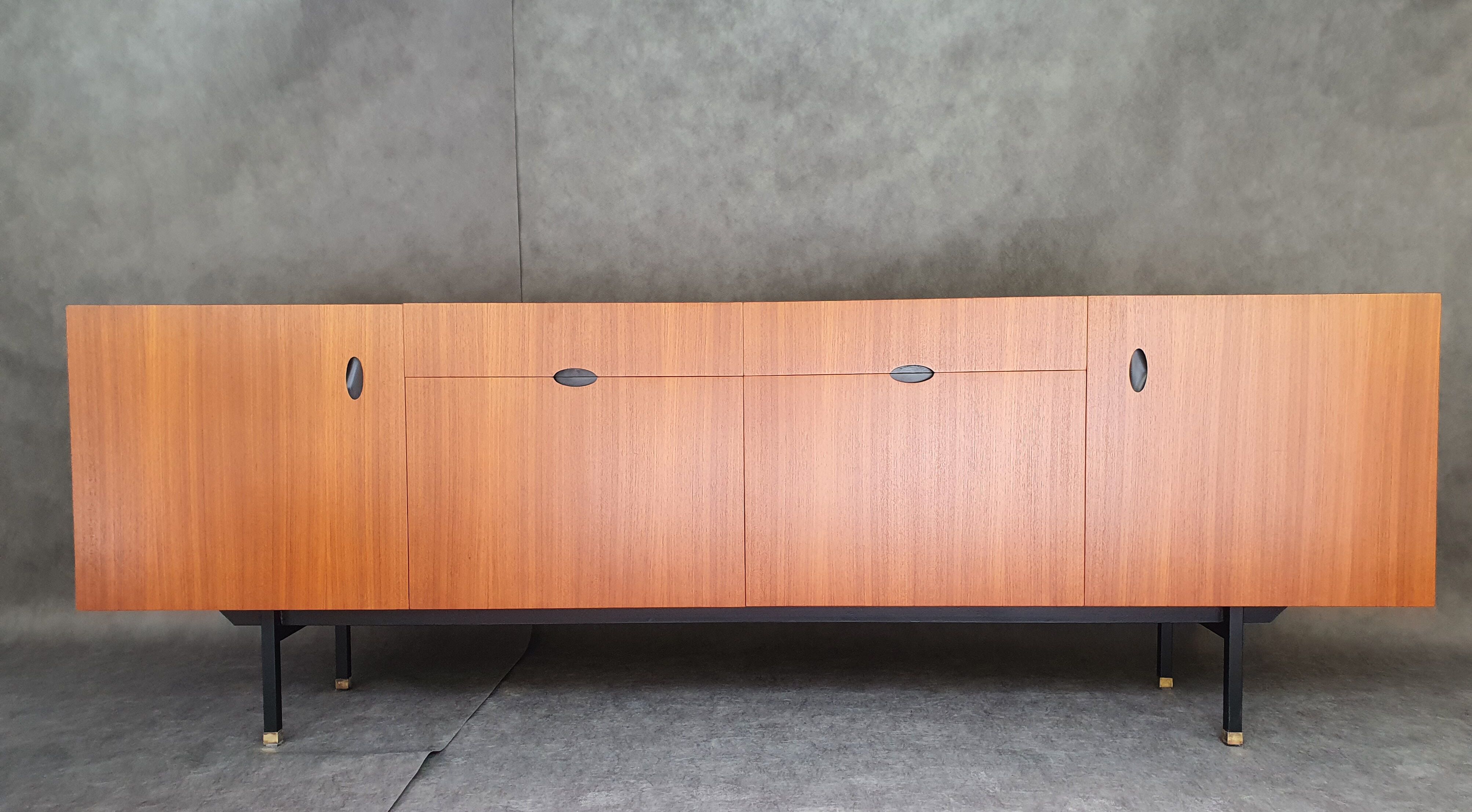 Minimalist mahogany veneer row by Paul Geoffroy 1960s