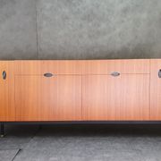 Minimalist mahogany veneer row by Paul Geoffroy 1960s