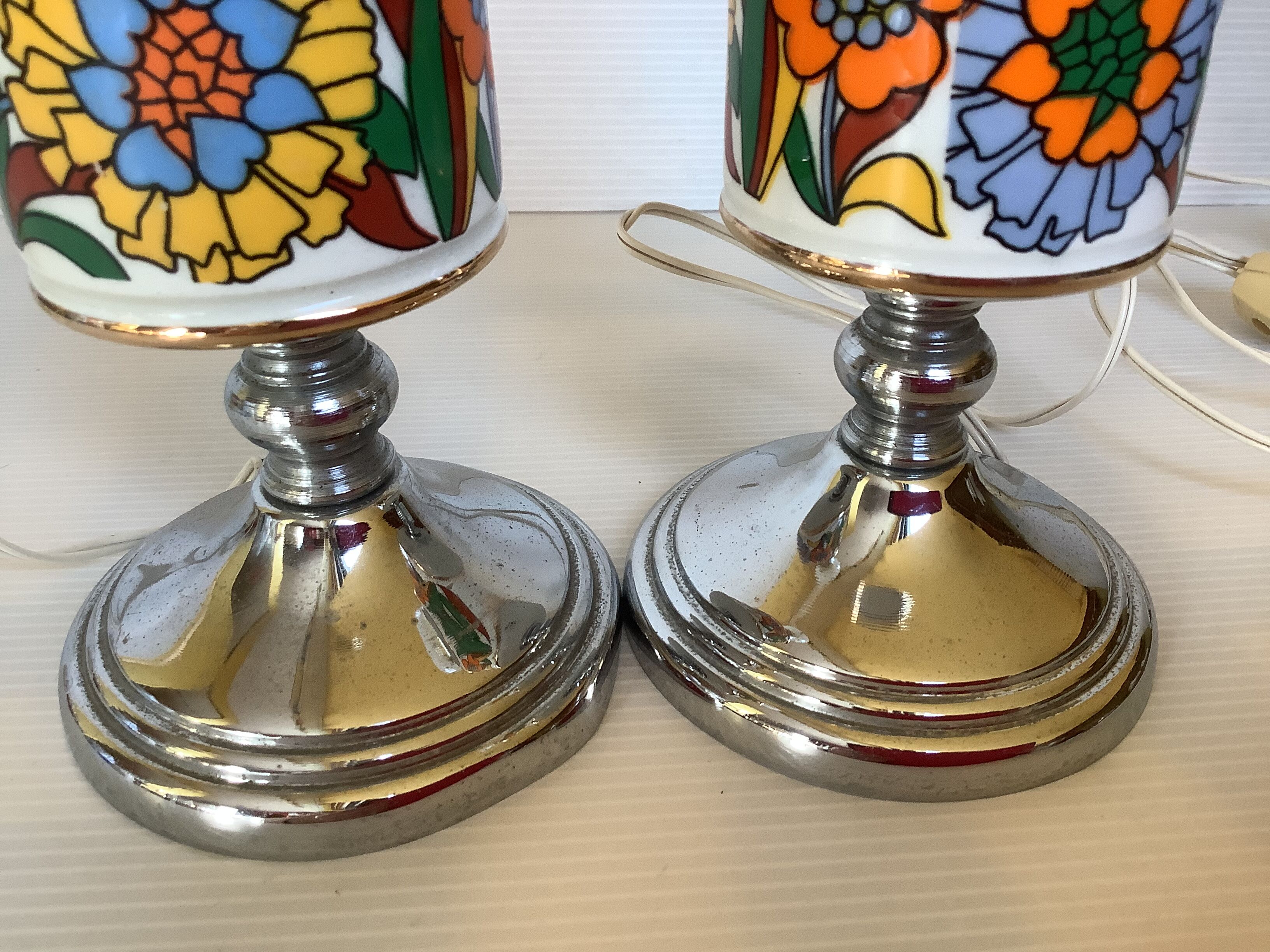 Pair of lamps style Acapulco ceramic and chromed metal