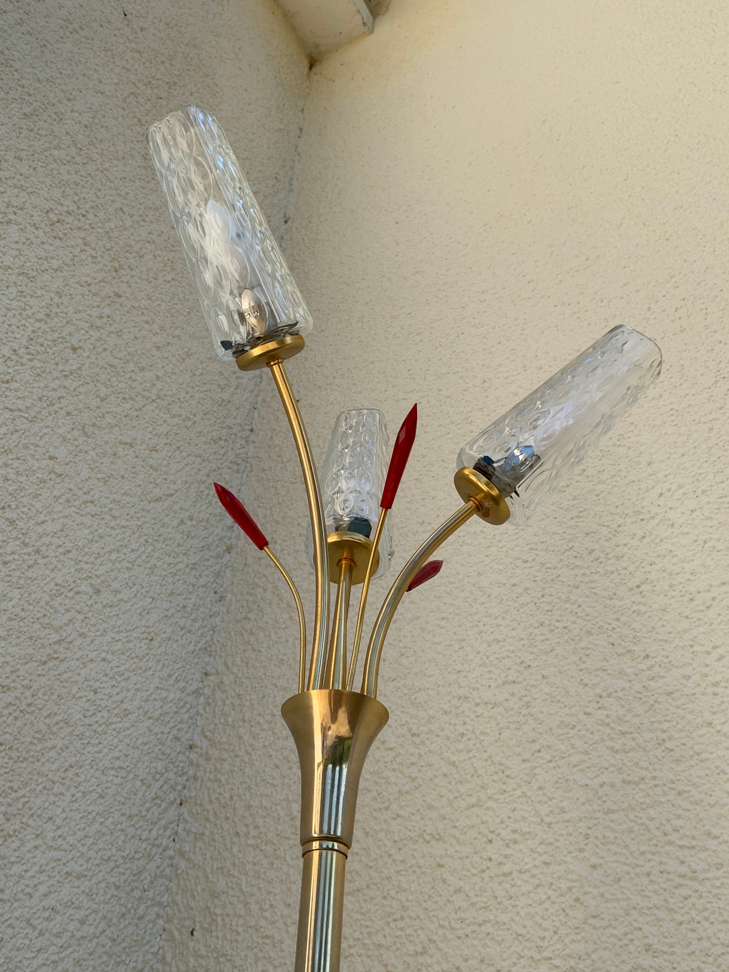 Vintage brass floor lamp with 3 lights, 1960s