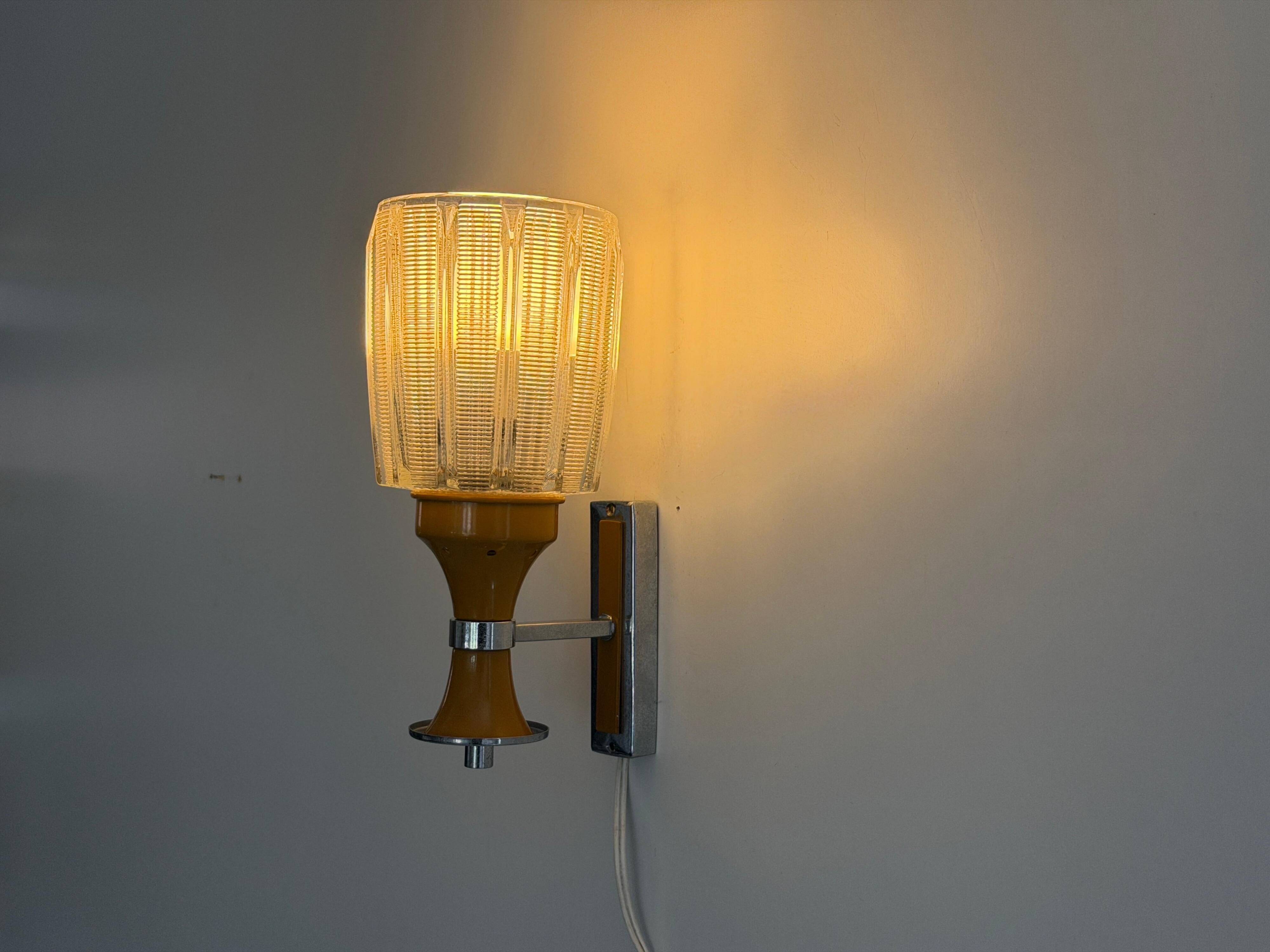 Mid-century glass and brown metal wall light, 1960, Italy