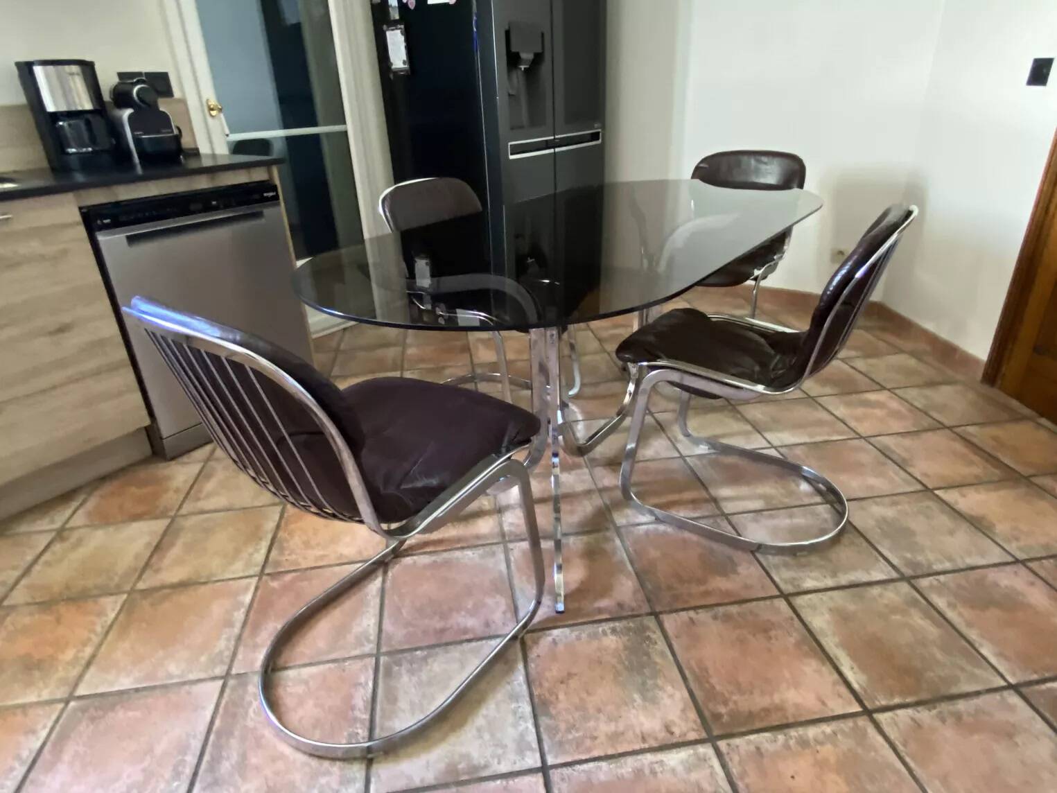 Roche Bobois table. 1970. Chrome-plated steel. 195x95.