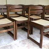 Dining chairs "sled" in walnut and cane