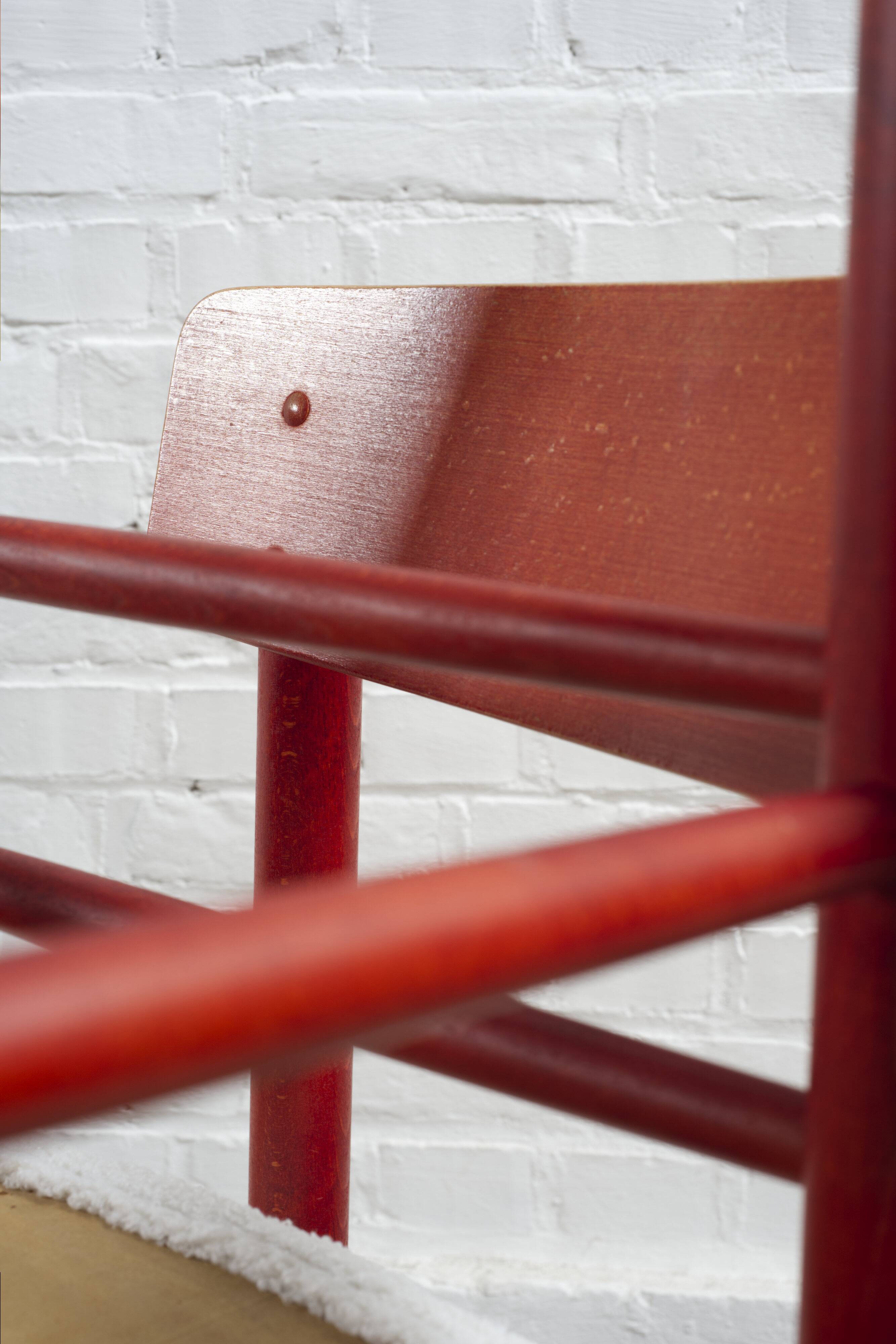 6x red stained beech dining chairs "Model 250" by Farstrup Denmark, 1960's