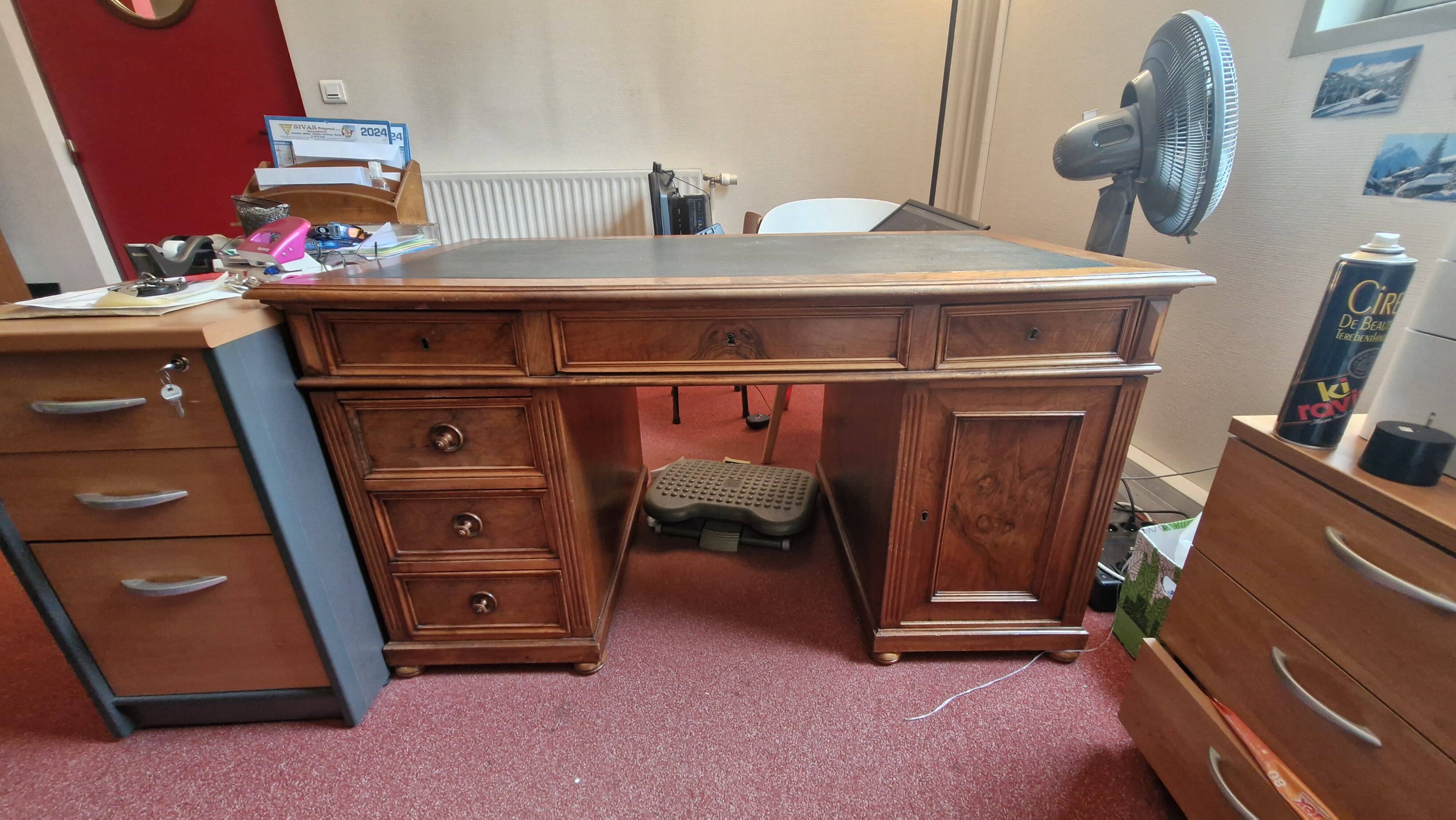 Walnut desk with leather top