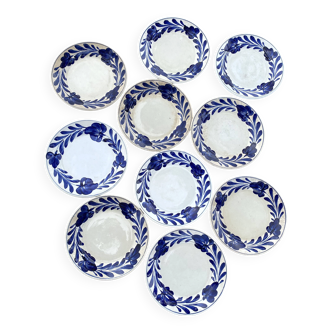 Antique dessert plates Luneville cobalt blue flowers