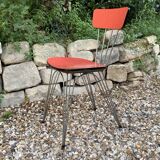 4 red Formica chairs with Eiffel legs 1950