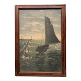 Tableau représentant un bateau en mer