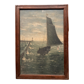 Tableau représentant un bateau en mer