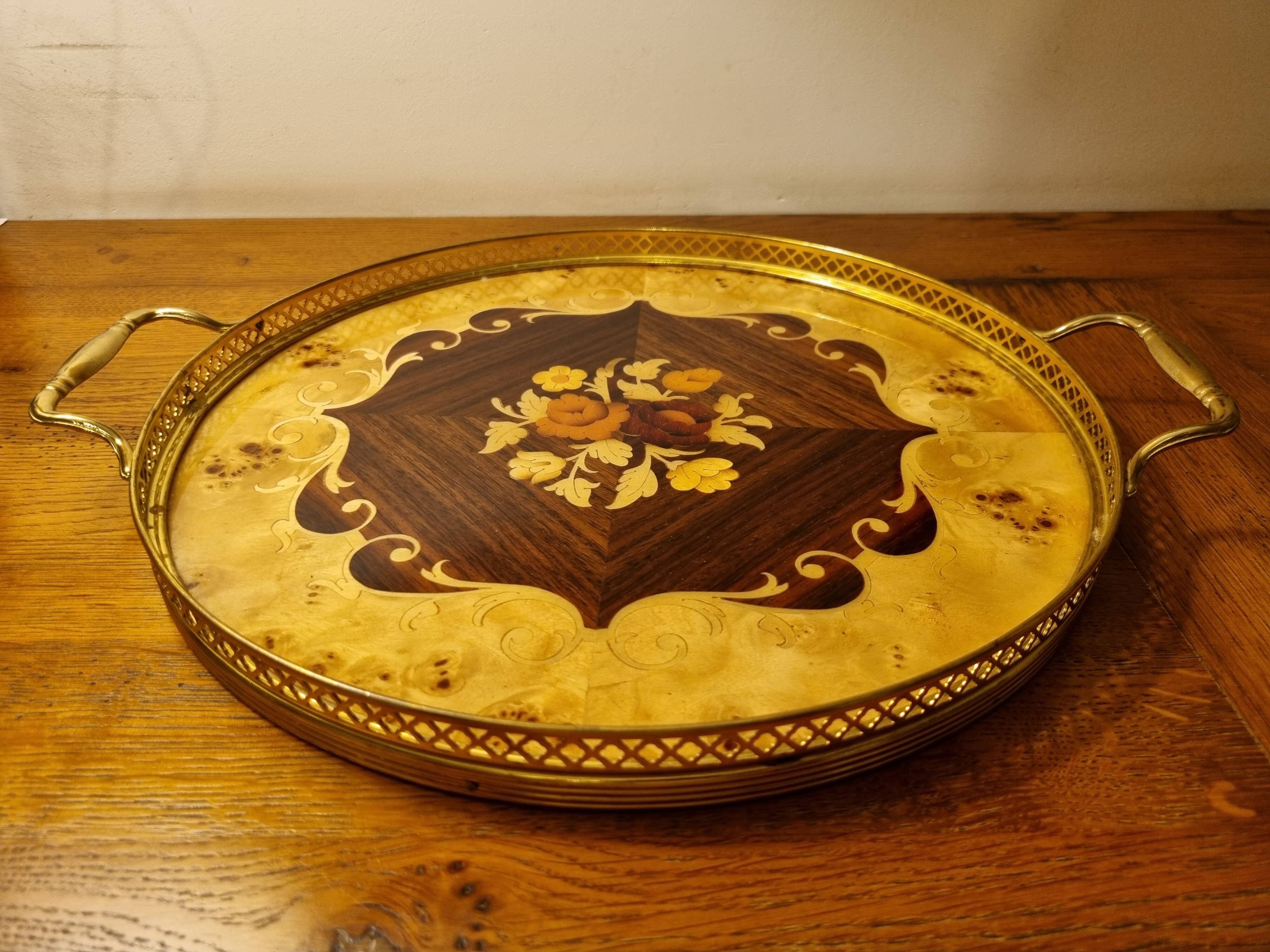 round service tray in Italian marquetry