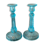 Pair blue glass candle holders.type Art Deco