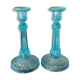 Pair blue glass candle holders.type Art Deco
