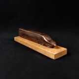 Bronze TGV on a wooden base, scale model of the TGV Sud-Est from the 1980s