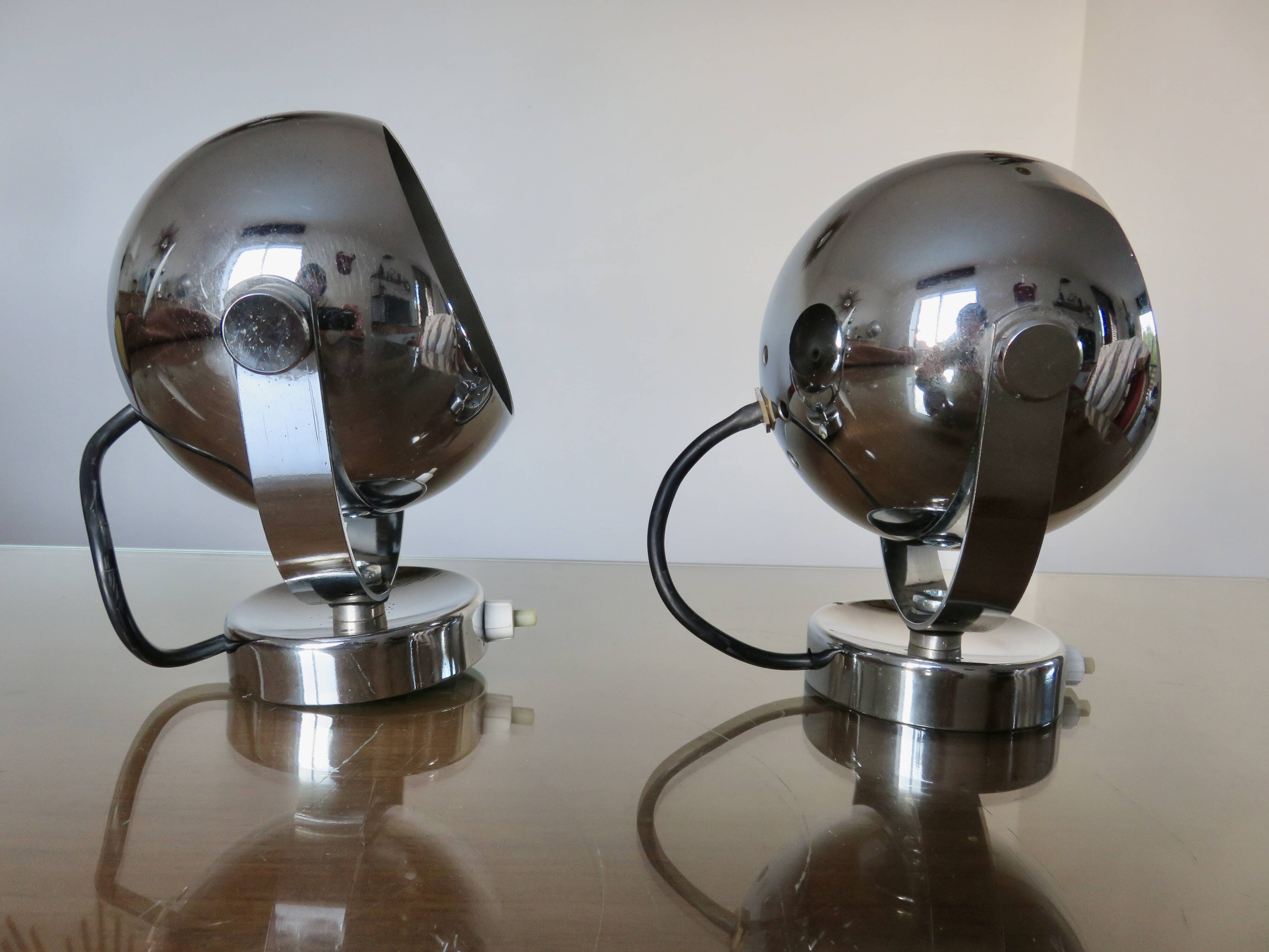 Pair of chrome "eye ball" wall lights 1970