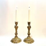 Pair of 19th century Louis XV bronze candlesticks, Rococo candlestick