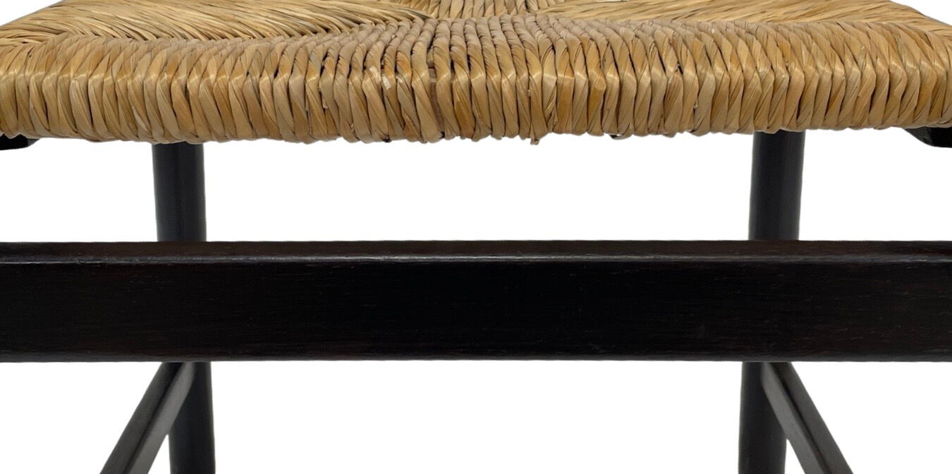 4 vintage dining room chairs with braided seat in wenge wood, 1970s
