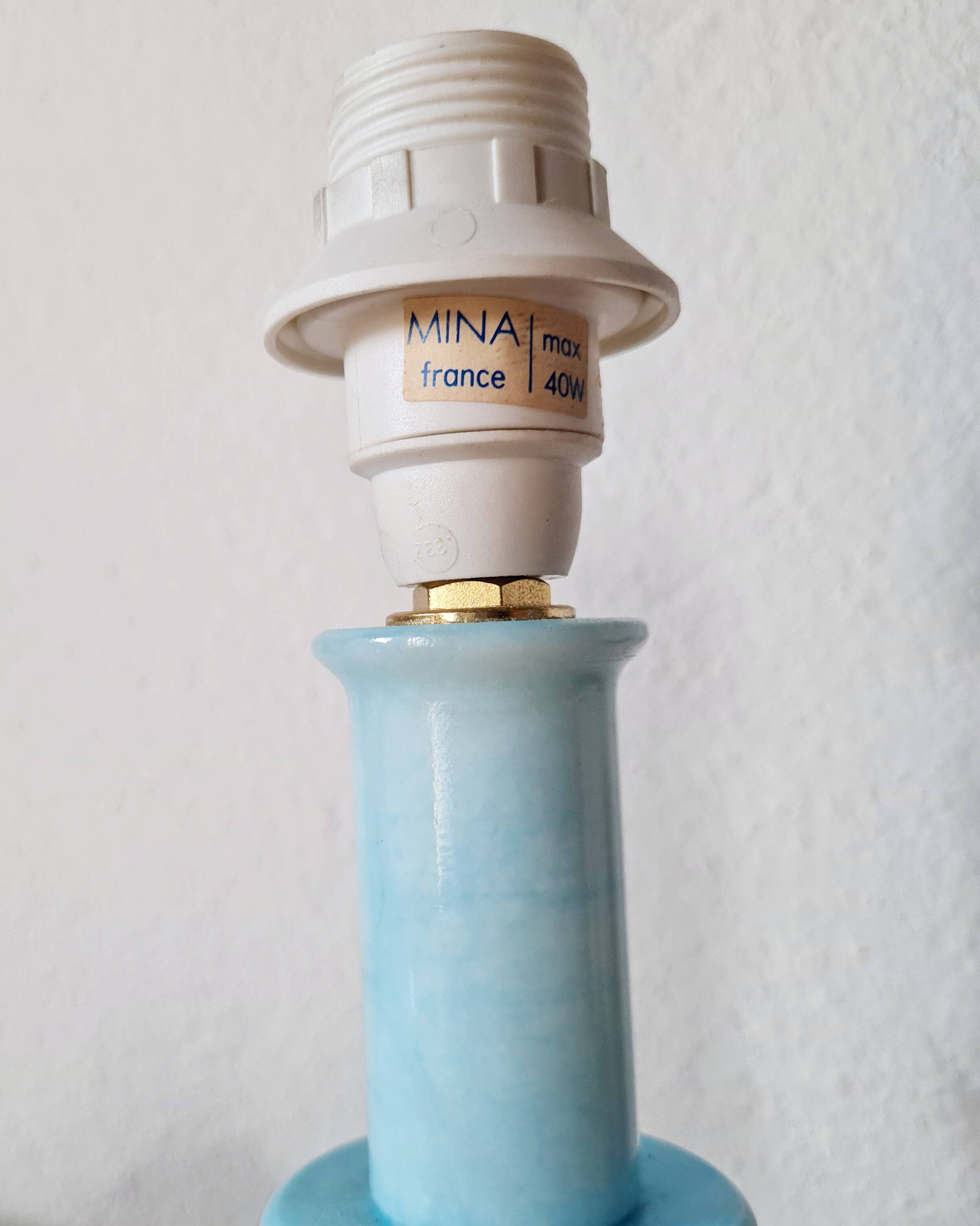 Pair of vintage azure blue alabaster bedside lamps