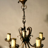 Lustre En Fer Forgé à 5 Feux 1925