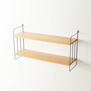 WHB wall shelf with ash wood shelves and black metal frame