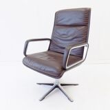 Wilkhahn Delta Highback set of 2 brown leather armchairs by Delta Design