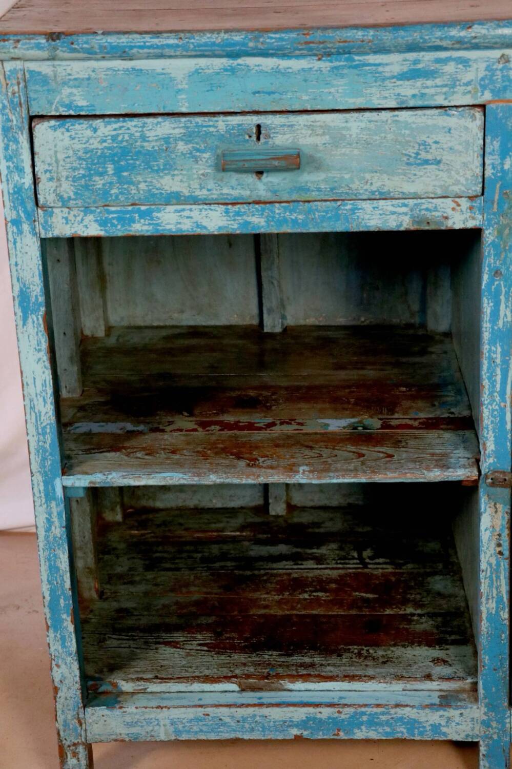 Old Burmese teak sideboard with original blue patina