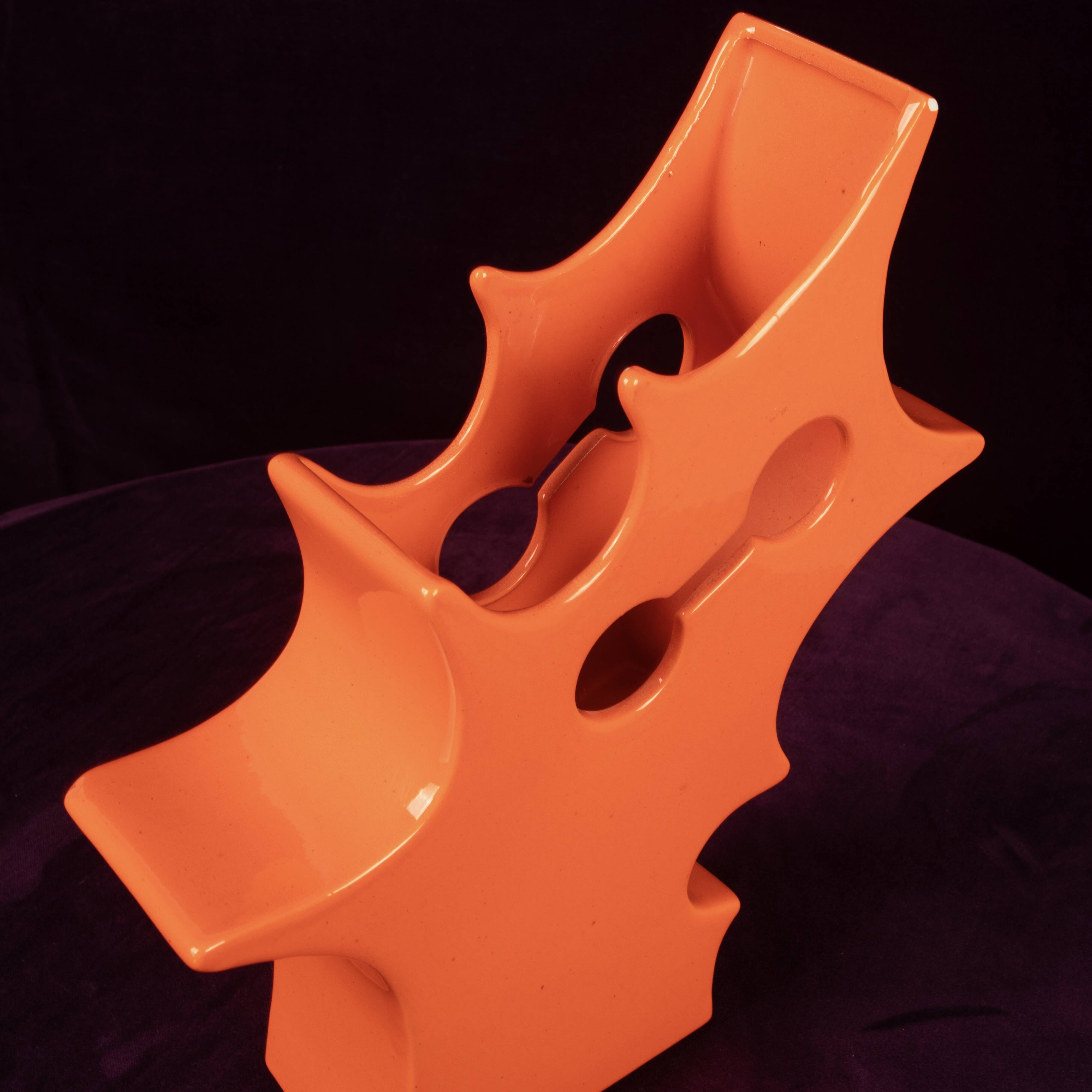 Abstract Orange Ceramic Sculptural Vase, Postmodern / Space Age, Italy, 1980