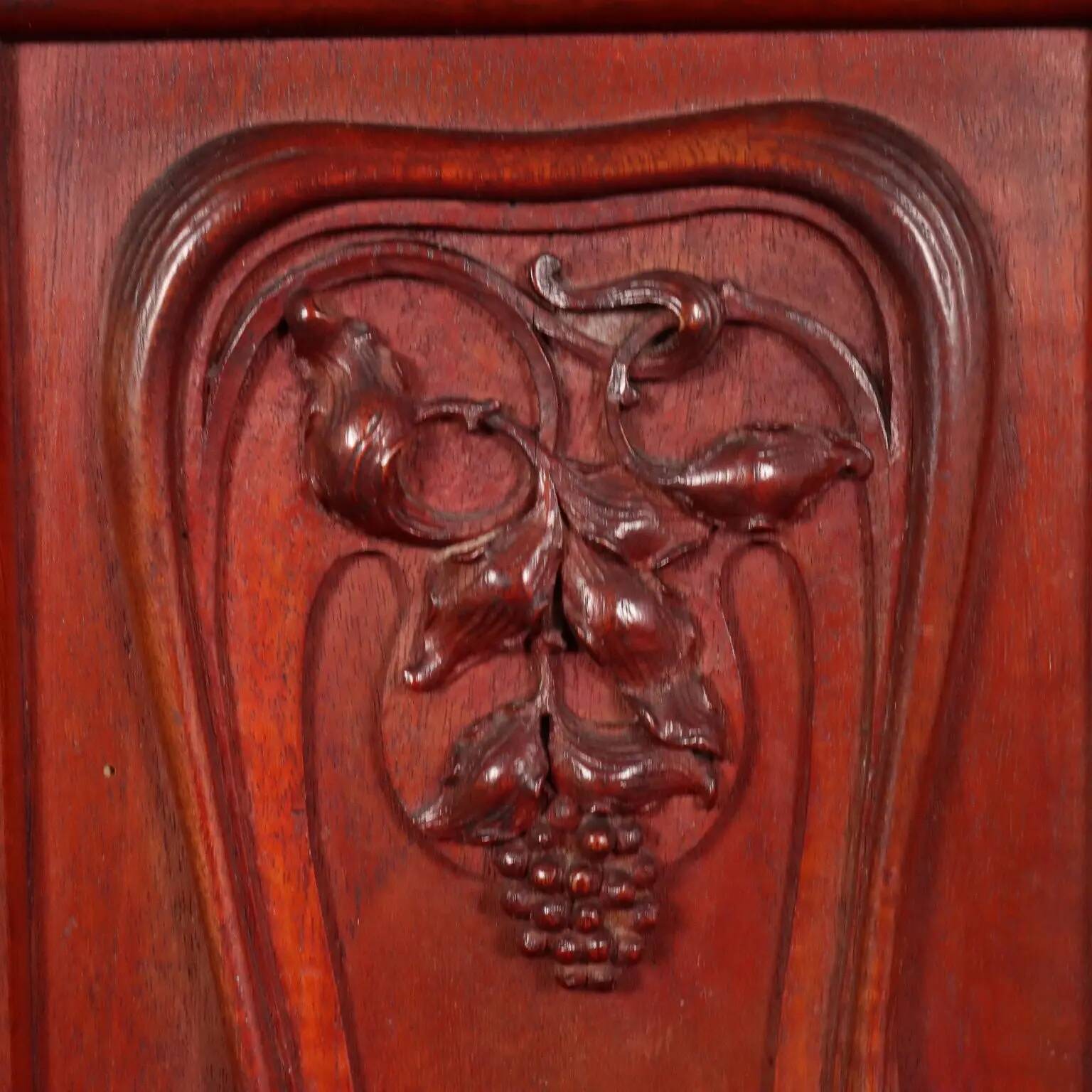 Antique Art Nouveau walnut buffet with decorations, Italy, 19th century.