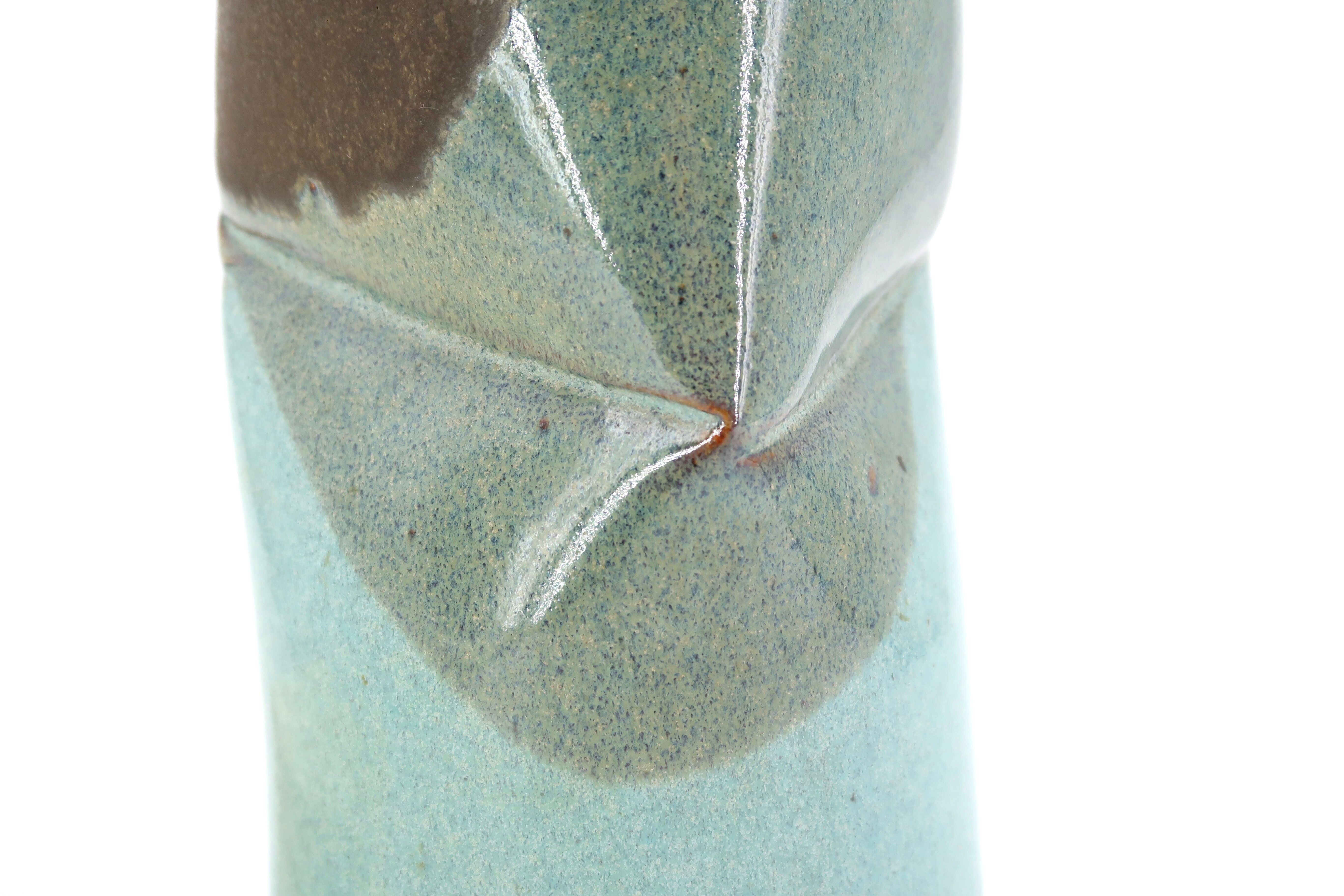 Blue vase with abstract ceramic decor by Jean Cacheleux