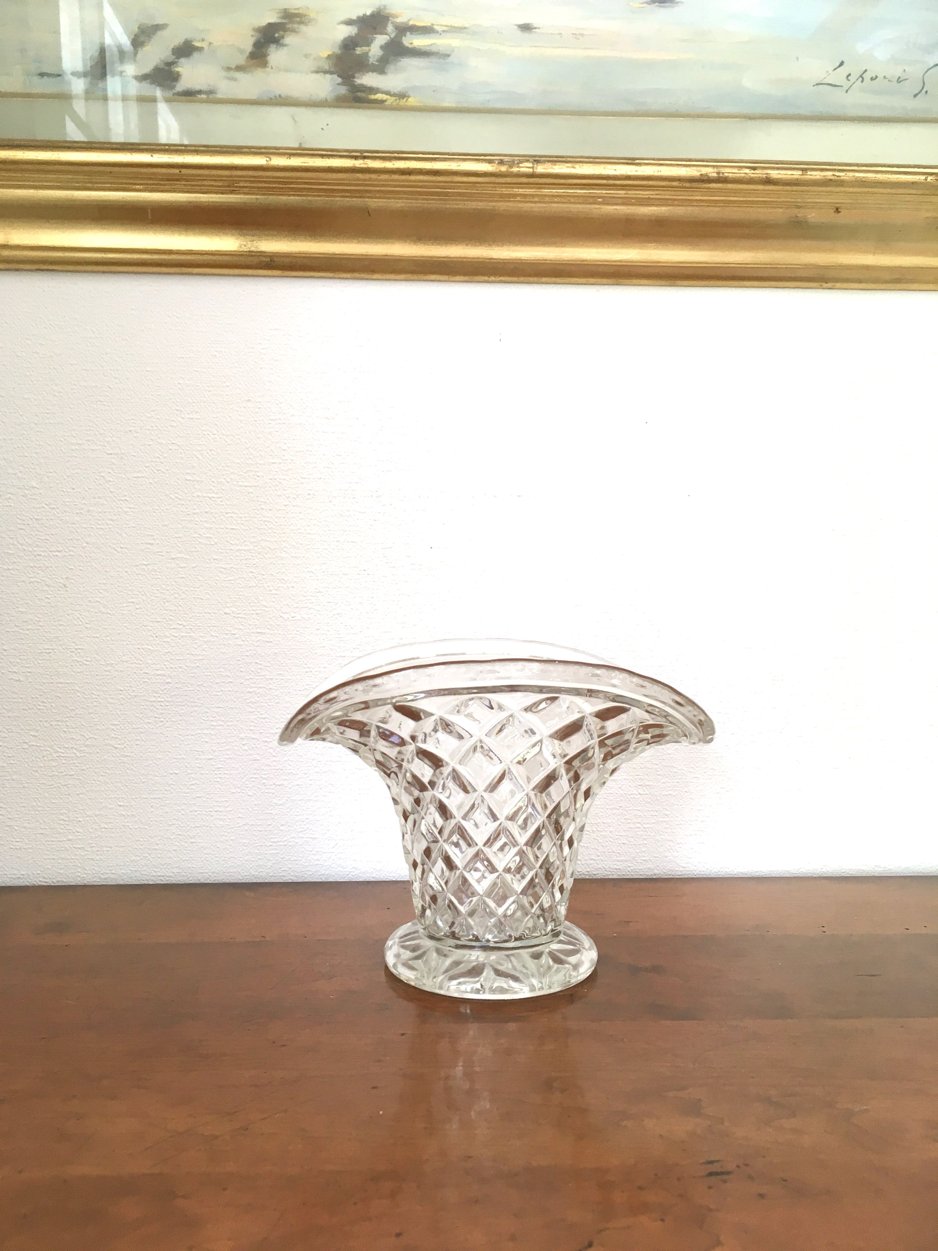 Glass basket vase 50s