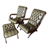 Armchair and footstool - Chesterfield style