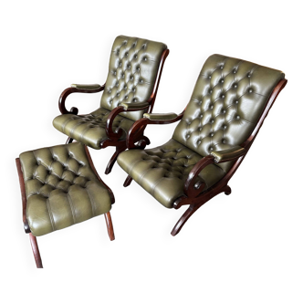 Armchair and footstool - Chesterfield style