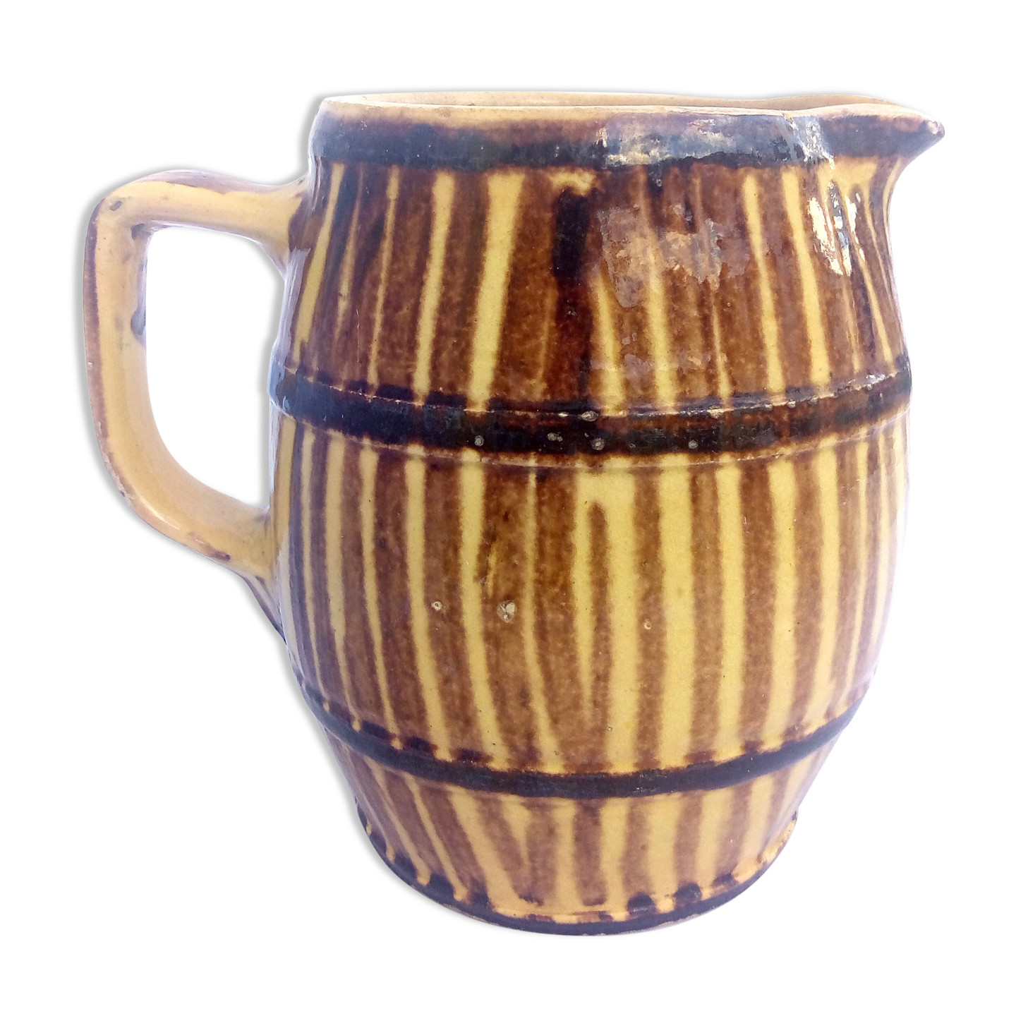Country pitcher in ceramic yellow & brown stripes