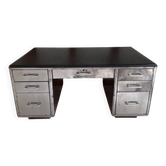 Bureau industriel vintage des années 50 – double caisson, 7 tiroirs, métal