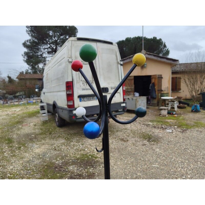 Vintage coat rack, metal and wooden balls.