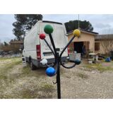 Vintage coat rack, metal and wooden balls.
