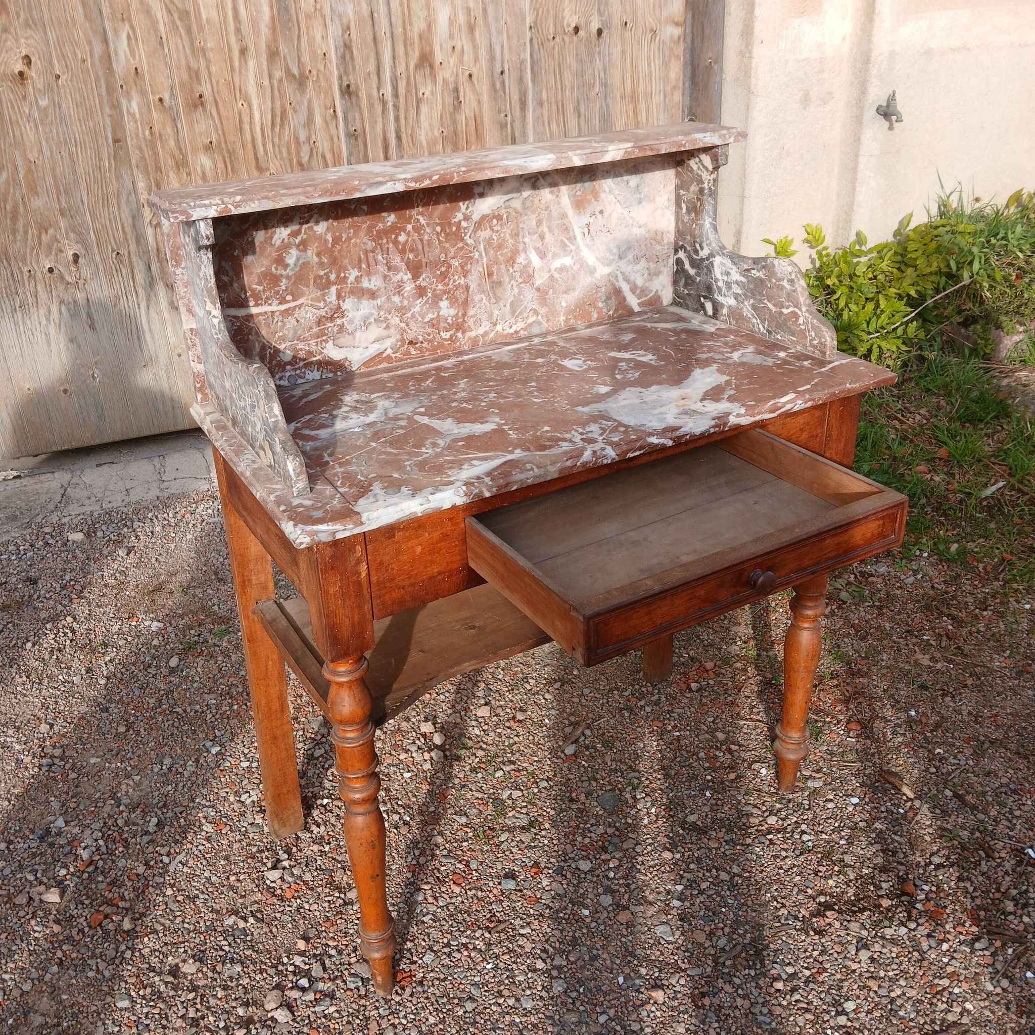 Coiffeuse en bois et marbre