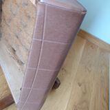 Scandinavian brown skai and wood armchair