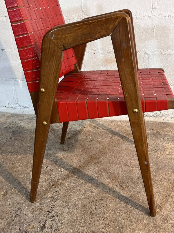 Fauteuil Pieds Compas dans le Style Pierre Cruège  France, 1950s