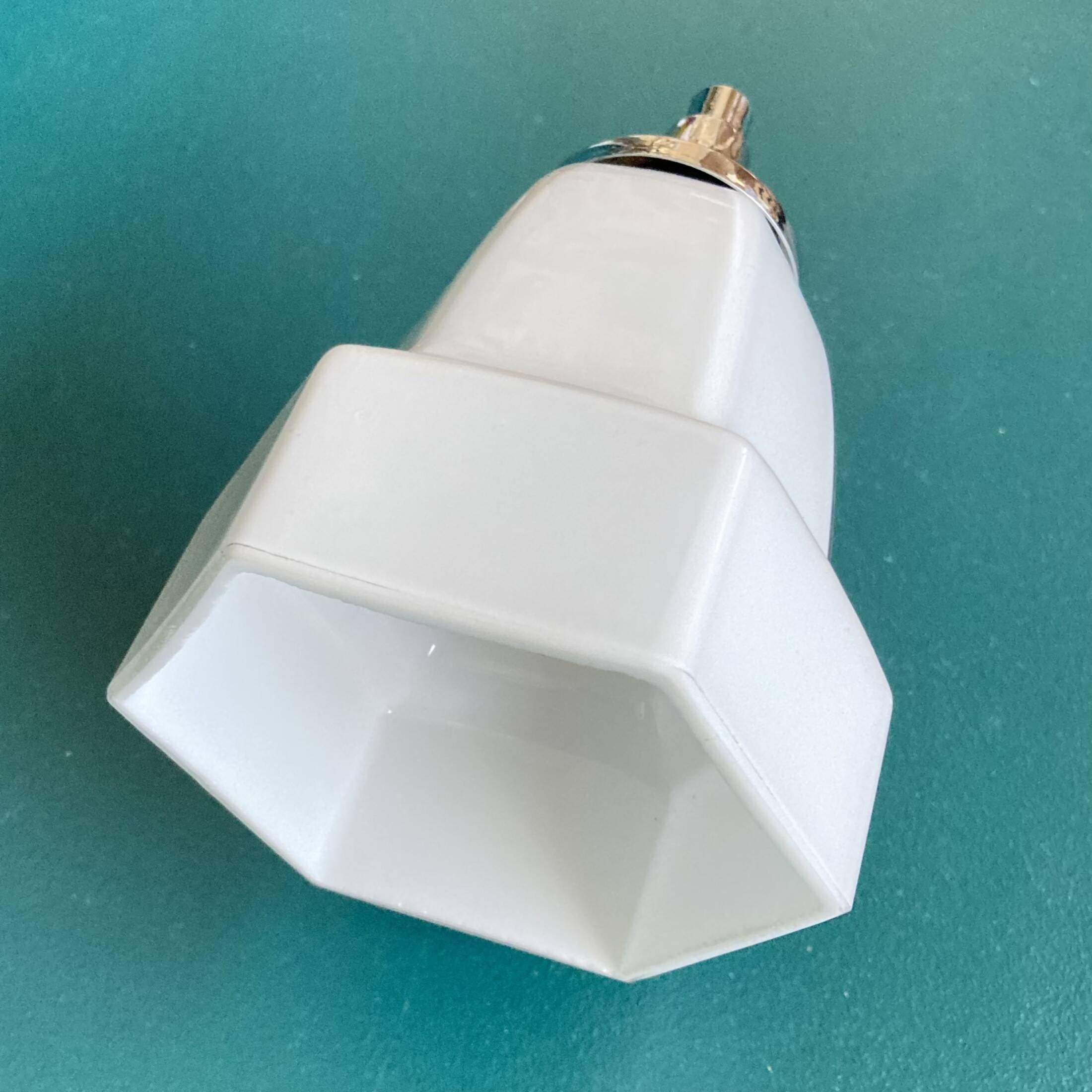Small vintage chrome metal wall light and faceted white opaline glass tulip