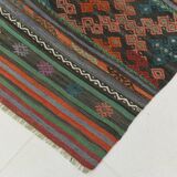 6x9 Blue & Green Striped Kilim Rug, 180x271Cm