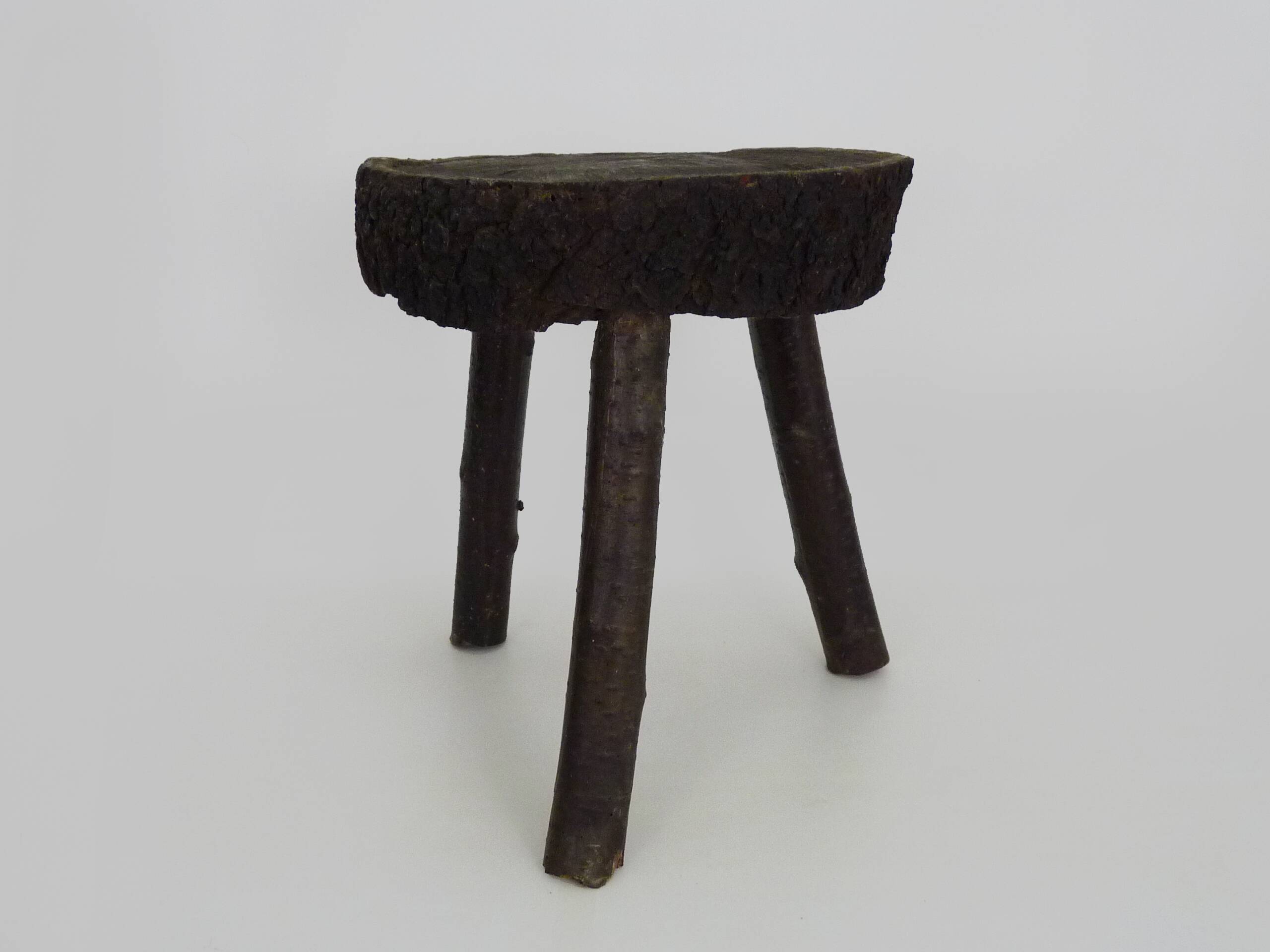 Tripod oak milking stool, Ariège peasant art, France (19th century)