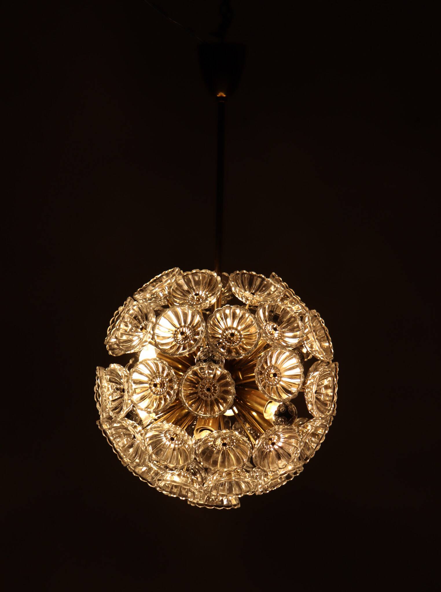 Space Age Sputnik ceiling chandelier/ceiling lamp with crystal flowers, Germany, 1970s
