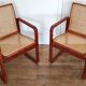 Fauteuil design traineau bois et cannage – années 80