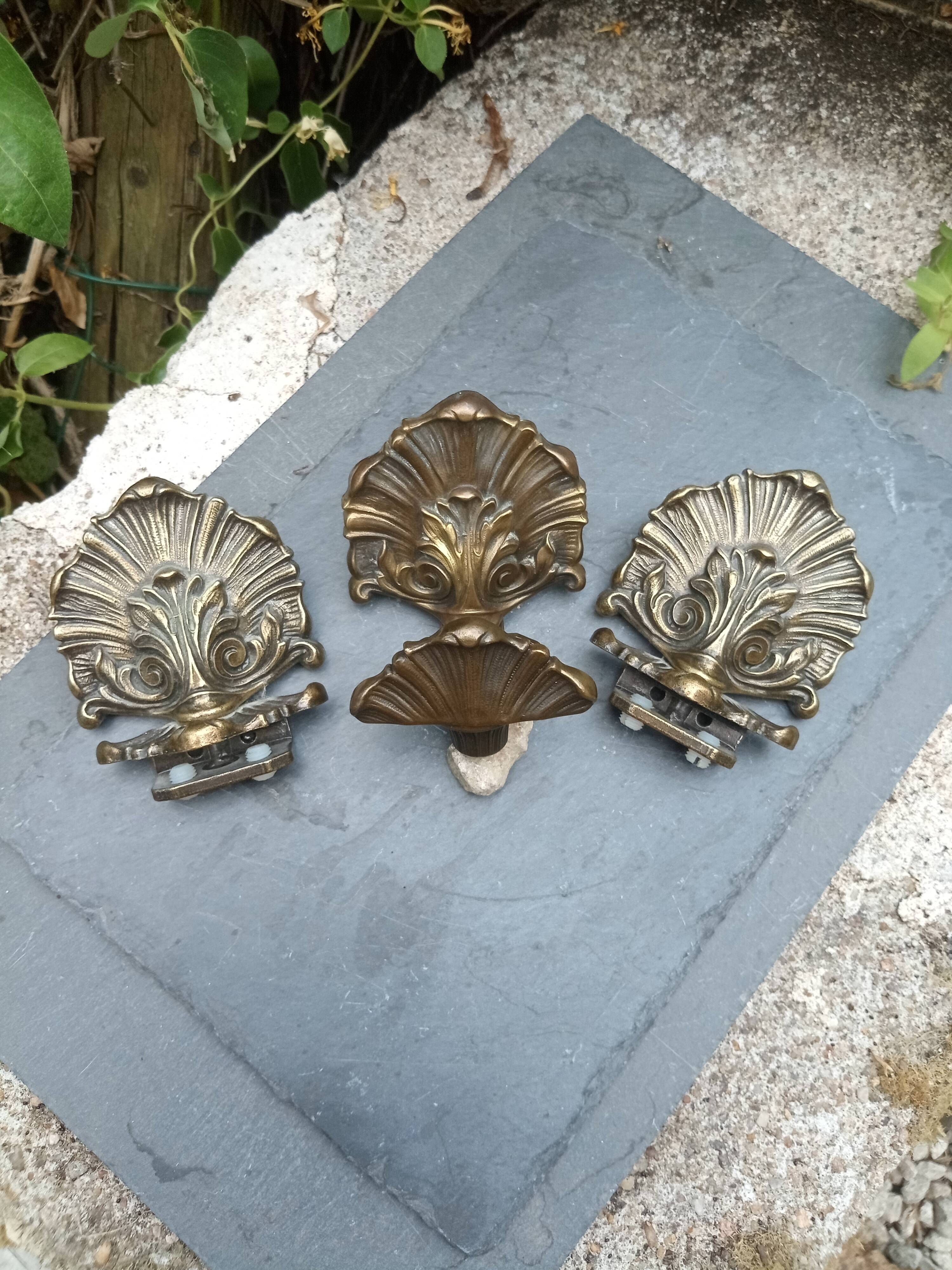 3 brass coat hooks in Rococo style, Louis XV, towel holder.
