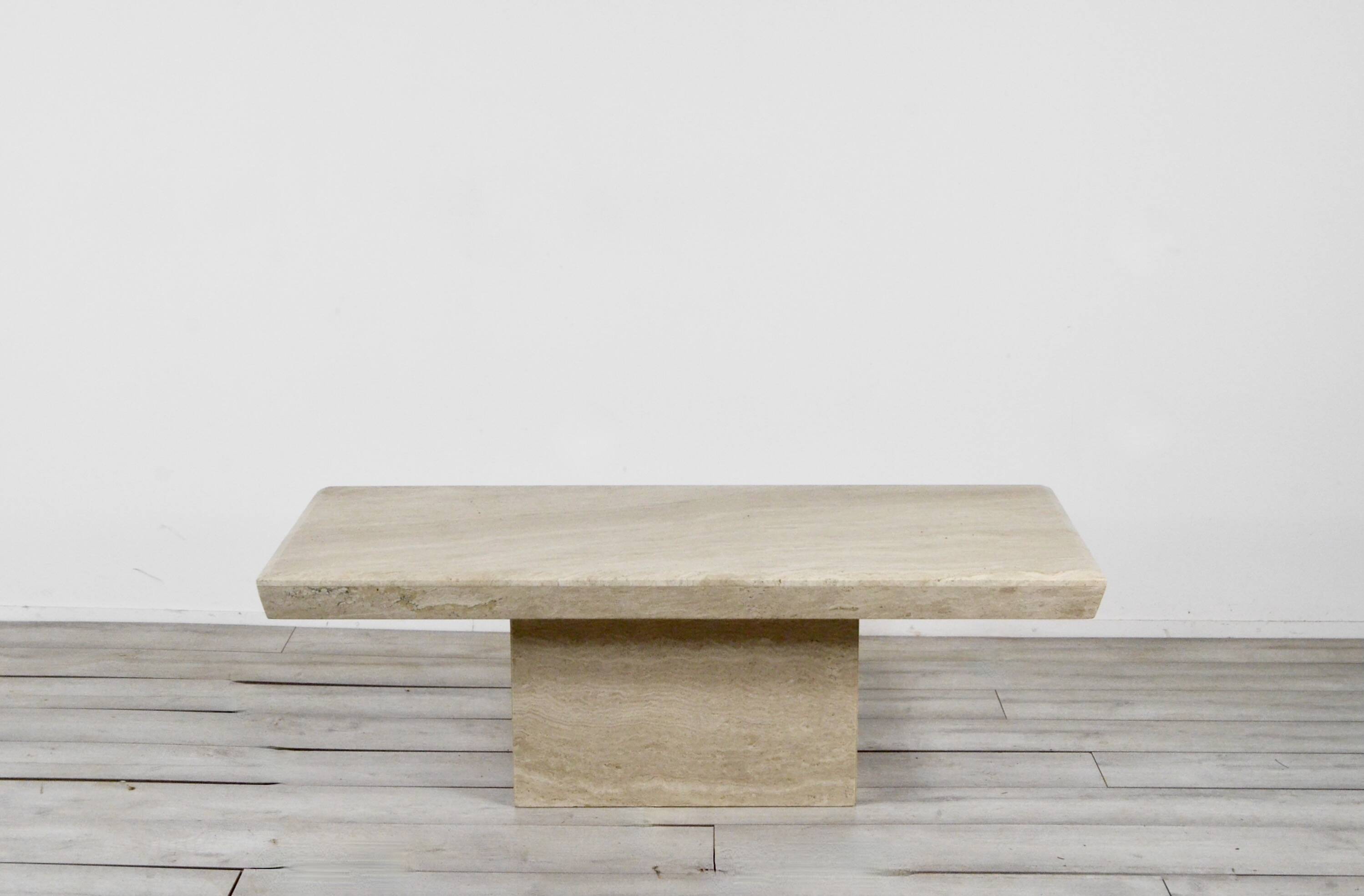 1970s Italian Travertine Minimalist Geometric Coffee Table. Vintage Modern