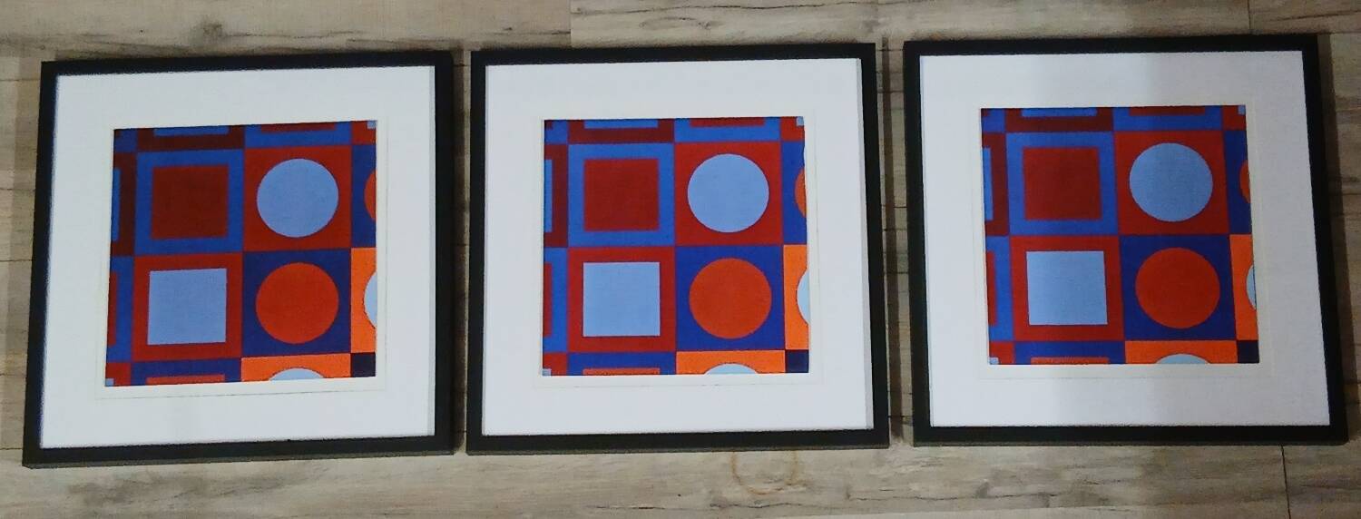 Vintage Art Optique - Victor Vasarely - 3 Frames 40x40cm